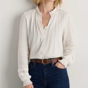 Quince small white Organic Textured Cotton Peasant Blouse shirt button